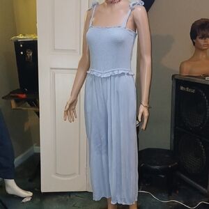 Blue B Collection Powder Blue Wide-Leg Jumpsuit with Square Neckline